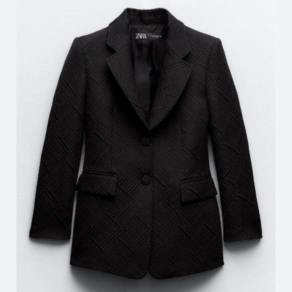 Zara Jackets & Blazers - NWOT Zara Jacquard Blazer Small Black Geometric Minkmalist Office Professional